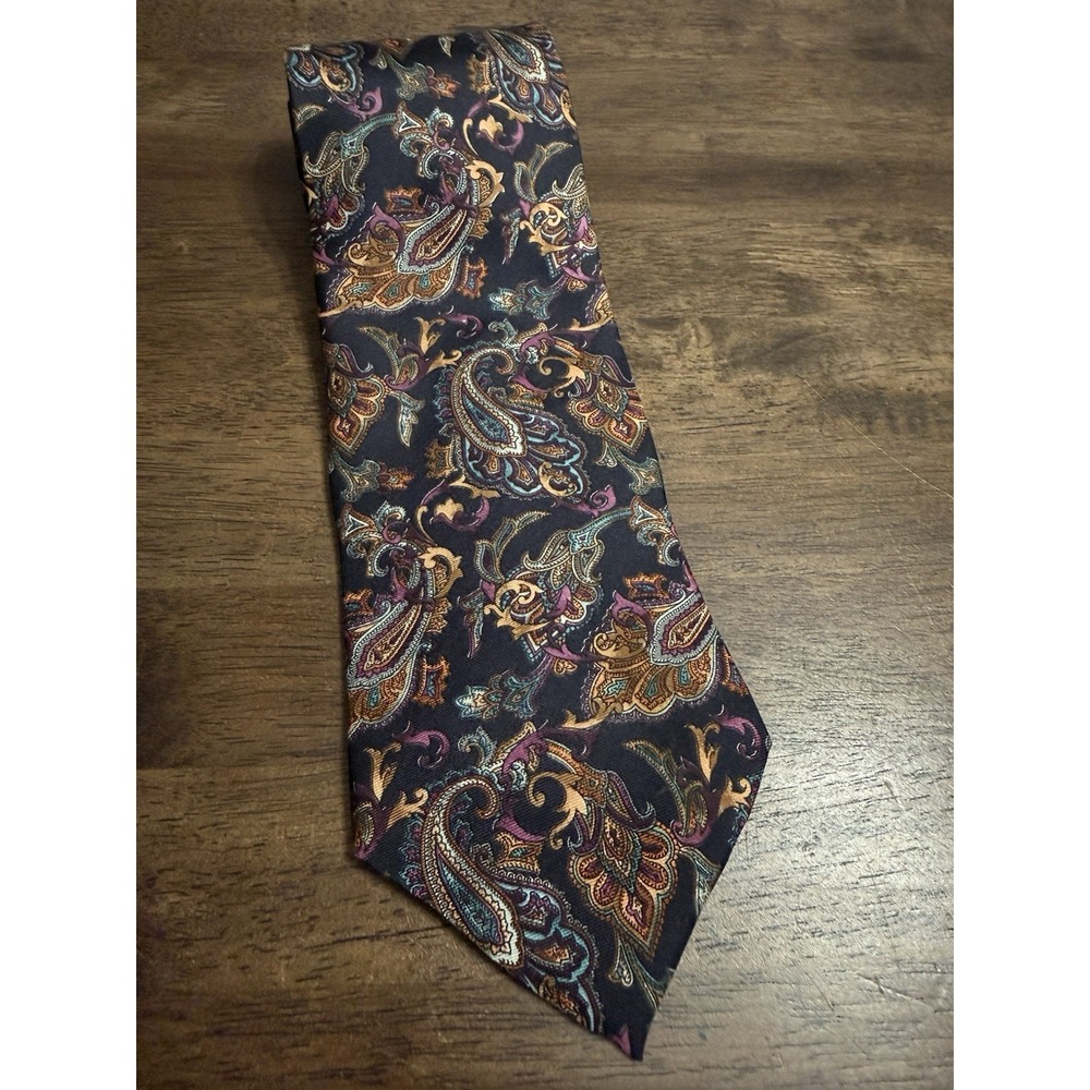 Vintage Christian Dior Monsieur 100% Silk Tie Black Paisley Floral Wide Designer